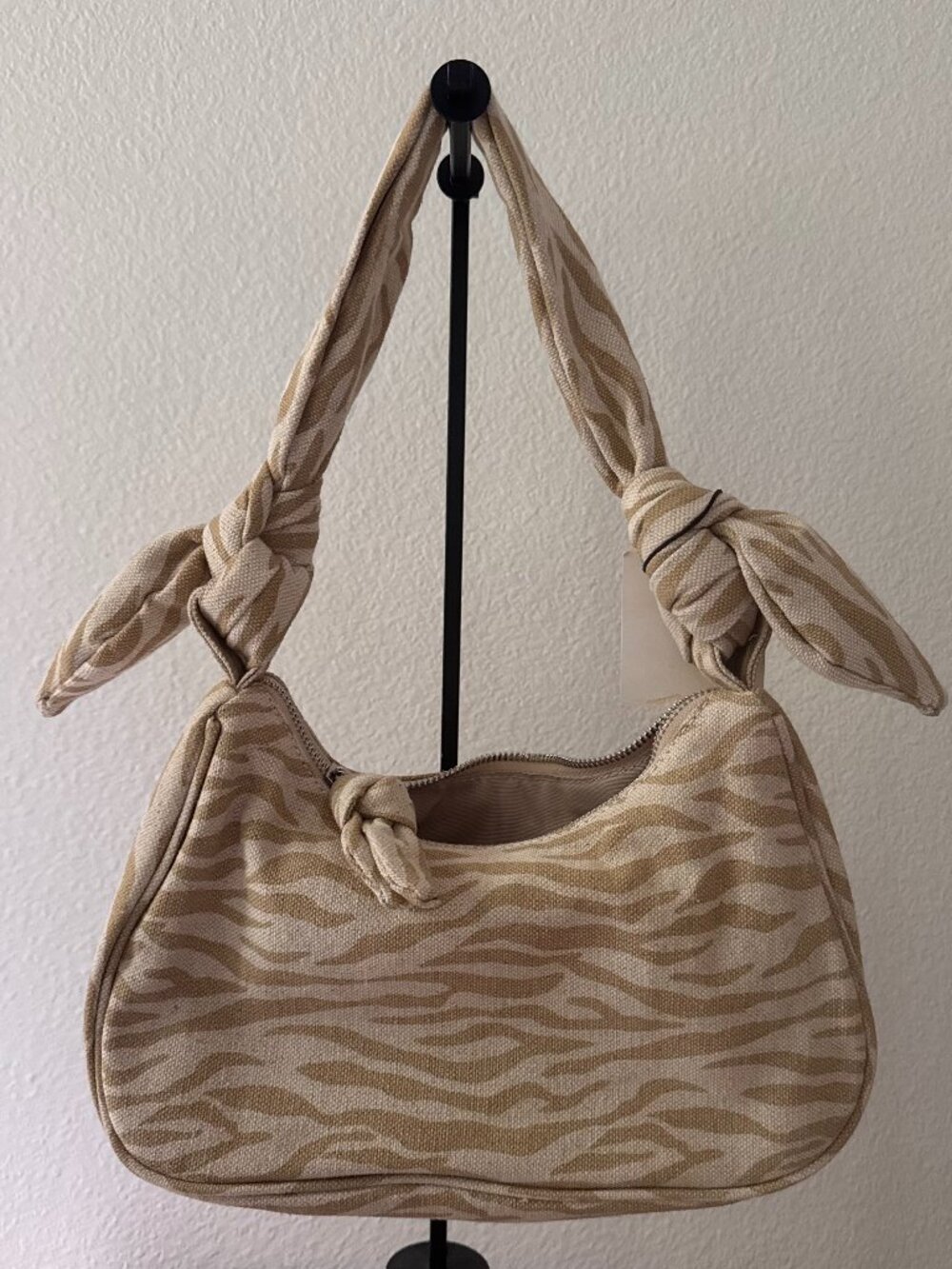 Zara Zebra Print Shoulder Bag Cream Tan Knotted Strap NWT Medium